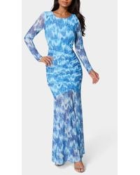 Bebe - Floral Long Sleeve Mesh Mermaid Gown - Lyst