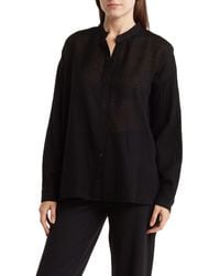 Eileen Fisher - Mandarin Collar Long Sleeve Wool Shirt - Lyst
