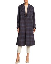 Vince Plaid Trench Coat - Blue