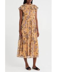 The Good Journey - Smocked Flutter Sleeve Midi Dress - Lyst
