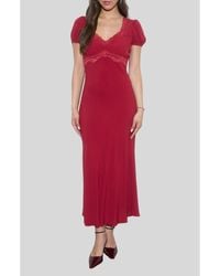 Blu Pepper - Lace Trim Puff Sleeve Midi Dress - Lyst