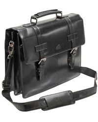 Mancini - Double Compartment Flap Leather Briefcase - Lyst