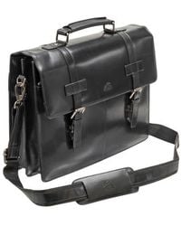 Mancini - Double Compartment Flap Leather Briefcase - Lyst