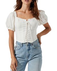 Astr - Puff Sleeve Lace-up Recycled Cotton & Recycled Polyester Crop Top - Lyst