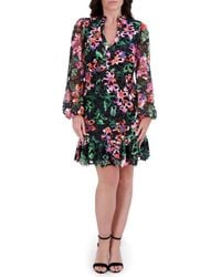 Kensie - Printed Lace Long Sleeve Minidress - Lyst