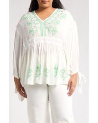 Forgotten Grace - Embroidered Tie Sleeve Top - Lyst