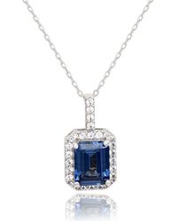 Suzy Levian - Sterling Emerald Cut Topaz Halo Pendant Necklace - Lyst