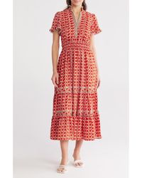 Max Studio - Smocked Flutter Sleeve Maxi Dress - Lyst