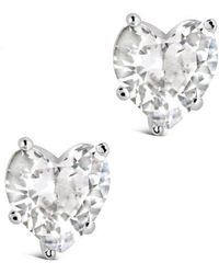 Sterling Forever - Sterling Cubic Zirconia Heart Stud Earrings - Lyst