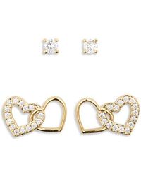 Nadri - Sweethearts Set Of 2 Cubic Zirconia Round & Heart Stud Earrings - Lyst
