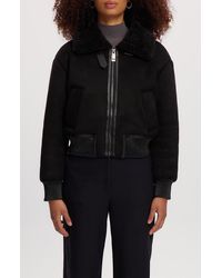 Noize - Fannie Faux Fur Collar Faux Suede & Faux Leather Crop Bomber Jacket - Lyst