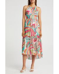 Vince Camuto - Halter Neck Chiffon High-Low Midi Dress - Lyst