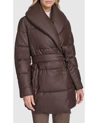Andrew Marc - Adela Faux Leather Shawl Collar Quilted Wrap Coat - Lyst