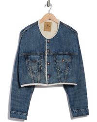 Denimist - Faux Shearling Lined Crop Denim Jacket - Lyst