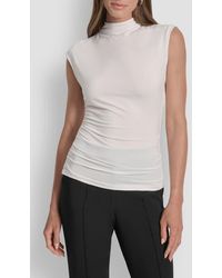 DKNY - Mock Neck Ruched Top - Lyst
