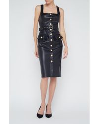 L'Agence - Idy Button Front Faux Leather Midi Dress - Lyst