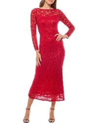 Marina - Sequin Lace Long Sleeve Gown - Lyst