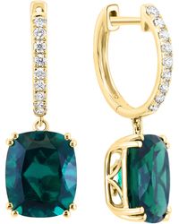 Effy - 14k Yellow Gold Lab Created Diamond & Lab Created Emerald Drop Huggie Hoop Earrings - Lyst