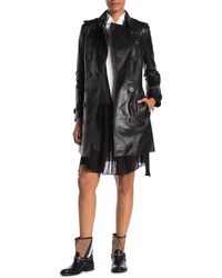 Burberry Sandringham Lamb Leather Double Breasted Coat - Black