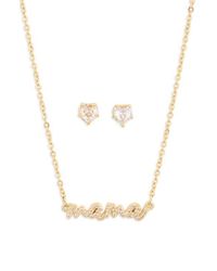 Leith - Cz Mama Script Necklace & Stud Earrings Set - Lyst