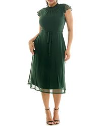 Nina Leonard - Smocked Flutter Sleeve Mesh Dress - Lyst
