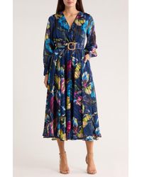 Tahari - The Milena Long Sleeve Belted Maxi Dress - Lyst