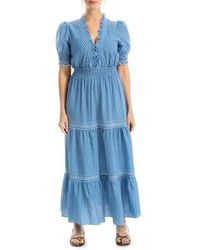 knee length dresses for ladies Provence Bloom Long Sleeve Maxi Dress Floral Blue Selfie Leslie