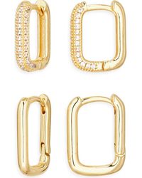 Nordstrom Rack - Set Of 2 Demi-Fine Pavé Cubic Zirconia Oval Huggie Hoop Earrings - Lyst