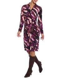 London Times - Long Sleeve Faux Wrap Shirtdress - Lyst