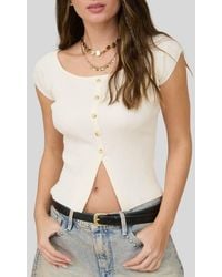 Blu Pepper - Short Sleeve Button Front Rib Knit Top - Lyst
