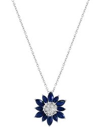 Effy - 14k White Gold Pavé Diamond & Sapphire Flower Pendant Necklace - Lyst