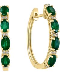 Effy - 14k Yellow Gold Emerald & Diamond Huggie Hoop Earrings - Lyst