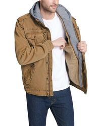 Levi's - Washed Cotton Faux Shearling Lined Hooded Military Jacket - Lyst