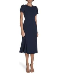 Calvin Klein - Tulip Sleeve Crepe A-Line Midi Dress - Lyst