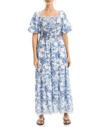 Max Studio Geometric Floral Print Smocked Waist Dress in Green | Lyst