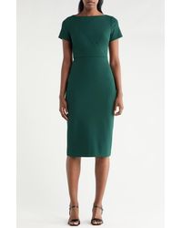 Vince Camuto - Short Sleeve Stretch Crepe Midi Sheath Dress - Lyst