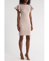 Tommy Hilfiger - Flutter Sleeve Herringbone Sheath Dress - Lyst