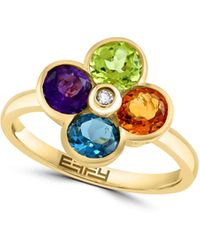 Effy - 14k Yellow Gold Semiprecious Stone & Diamond Flower Ring - Lyst