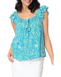 Gibsonlook - Tie Neck Flutter Sleeve Top - Lyst