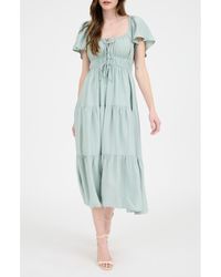 AUGUST SKY - Flutter Sleeve Tiered Maxi Dress - Lyst