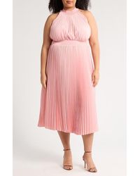 Marina - Sleeveless Pleated Satin Maxi Dress - Lyst