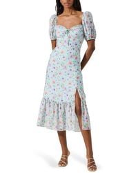 Astr Hadleigh Scallop Detail Cotton Blend Midi Dress in Blue | Lyst