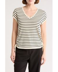 Adrianna Papell - Stripe V-Neck Cap Sleeve Side Tie Sweater Top - Lyst
