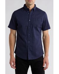14th & Union - Houndstooth Short Sleeve Linen & Cotton Button-down Shirt - Lyst
