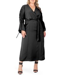 Standards & Practices - Ruched Long Sleeve Wrap Maxi Dress - Lyst