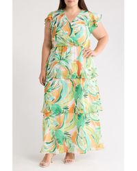 Julia Jordan - Flutter Sleeve Tiered Maxi Dress - Lyst