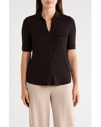 Tahari - Cuffed Sleeve Button-Up Top - Lyst