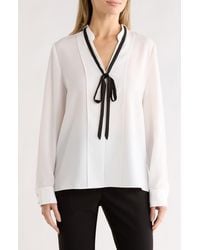 Gemma  Jane - Contrast Tie V-Neck Long Sleeve Top - Lyst