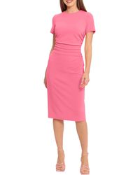 Maggy London - Ruched Short Sleeve Midi Dress - Lyst