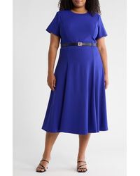 Calvin Klein Belted Midi Dress in Brown | Lyst
